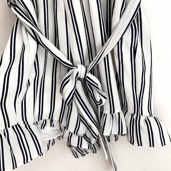 One Love Clothing Black and White Striped Romper with tie waist, Size S - Picture 6 of 10